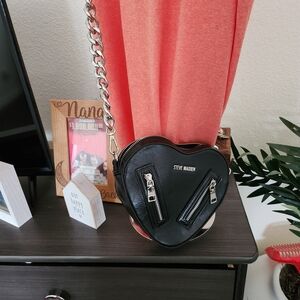 Steve Madden Black Heart Crossbody Bag with Silver Accents